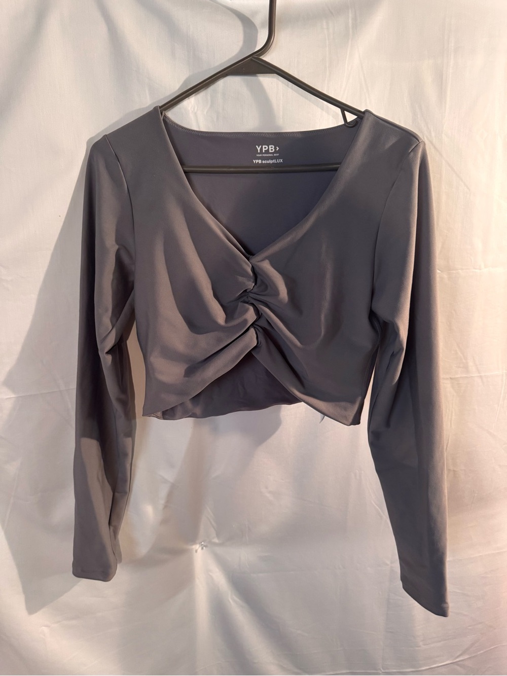 Abercrombie & Fitch Gray Twist Front Long Sleeve Crop Top L